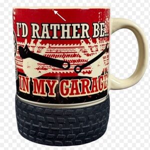 Red and Black Garage Mug I'd Rather Be In My Garage Rubber Tire Mug